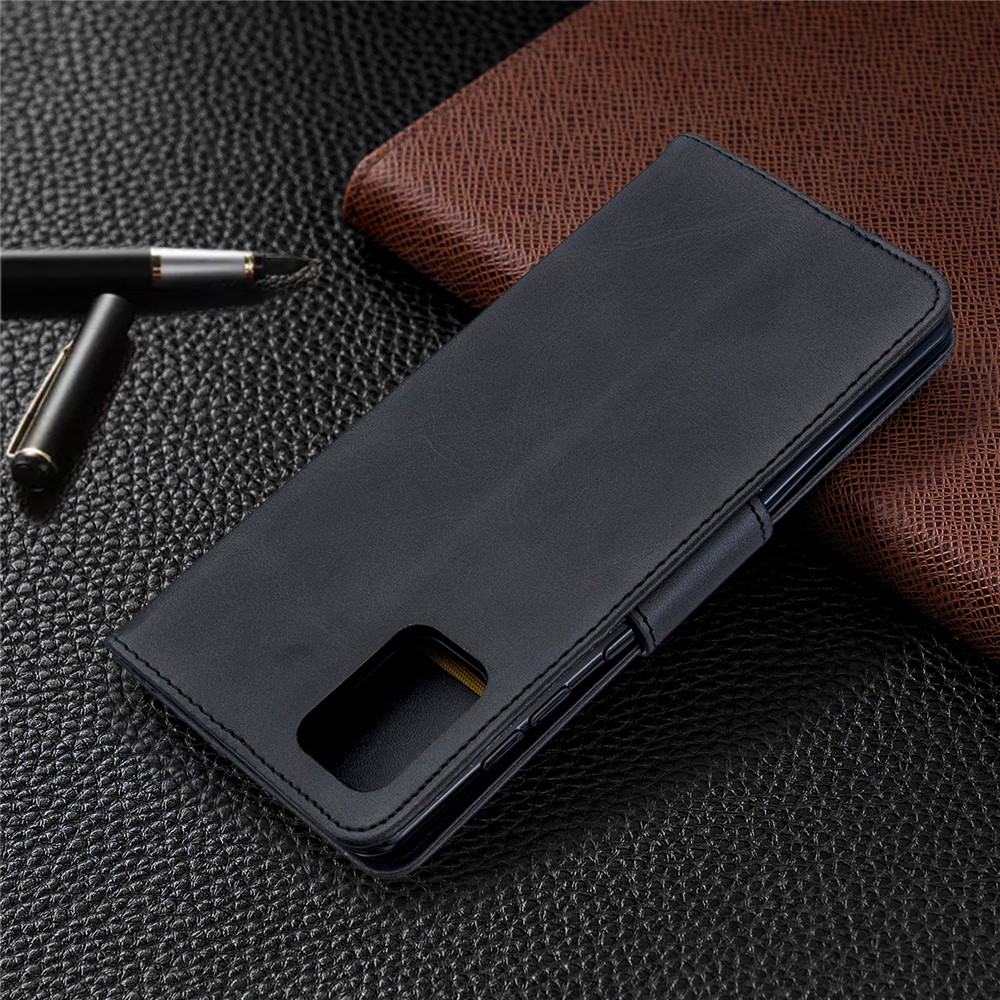 Normallack PU-lederne Mappe Stand Handy-Gehäuse Für Samsung Galaxy A71 - Schwarz-8
