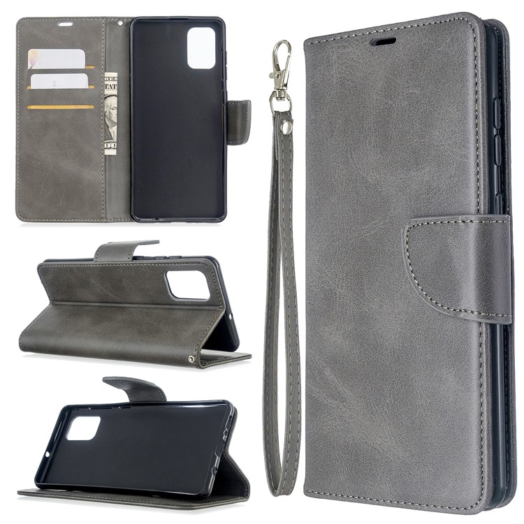 Solid Color PU Leather Wallet Stand Phone Casing for Samsung Galaxy A71 A715 - Grey-1