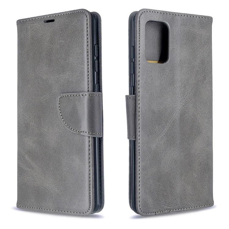 Solid Color PU Leather Wallet Stand Phone Casing for Samsung Galaxy A71 A715 - Grey-4