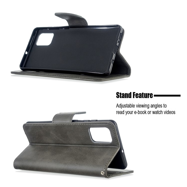 Solid Color PU Leather Wallet Stand Phone Casing for Samsung Galaxy A71 A715 - Grey-5