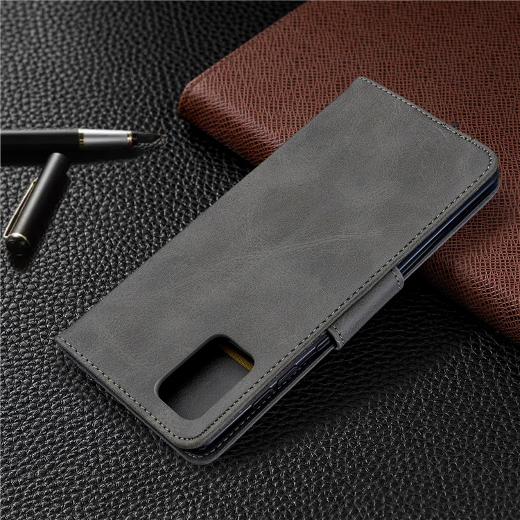 Solid Color PU Leather Wallet Stand Phone Casing for Samsung Galaxy A71 A715 - Grey-8