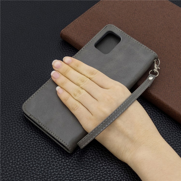 Solid Color PU Leather Wallet Stand Phone Casing for Samsung Galaxy A71 A715 - Grey-9