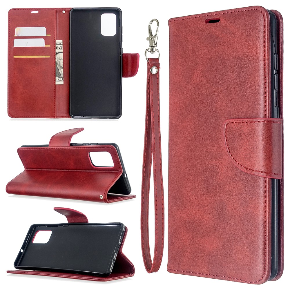 Solid Color PU Leather Wallet Stand Phone Casing for Samsung Galaxy A71 A715 - Red-1
