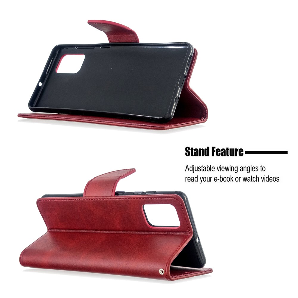 Solid Color PU Leather Wallet Stand Phone Casing for Samsung Galaxy A71 A715 - Red-5