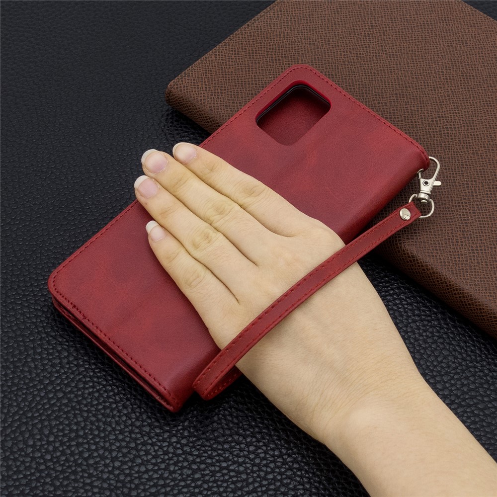 Solid Color PU Leather Wallet Stand Phone Casing for Samsung Galaxy A71 A715 - Red-9