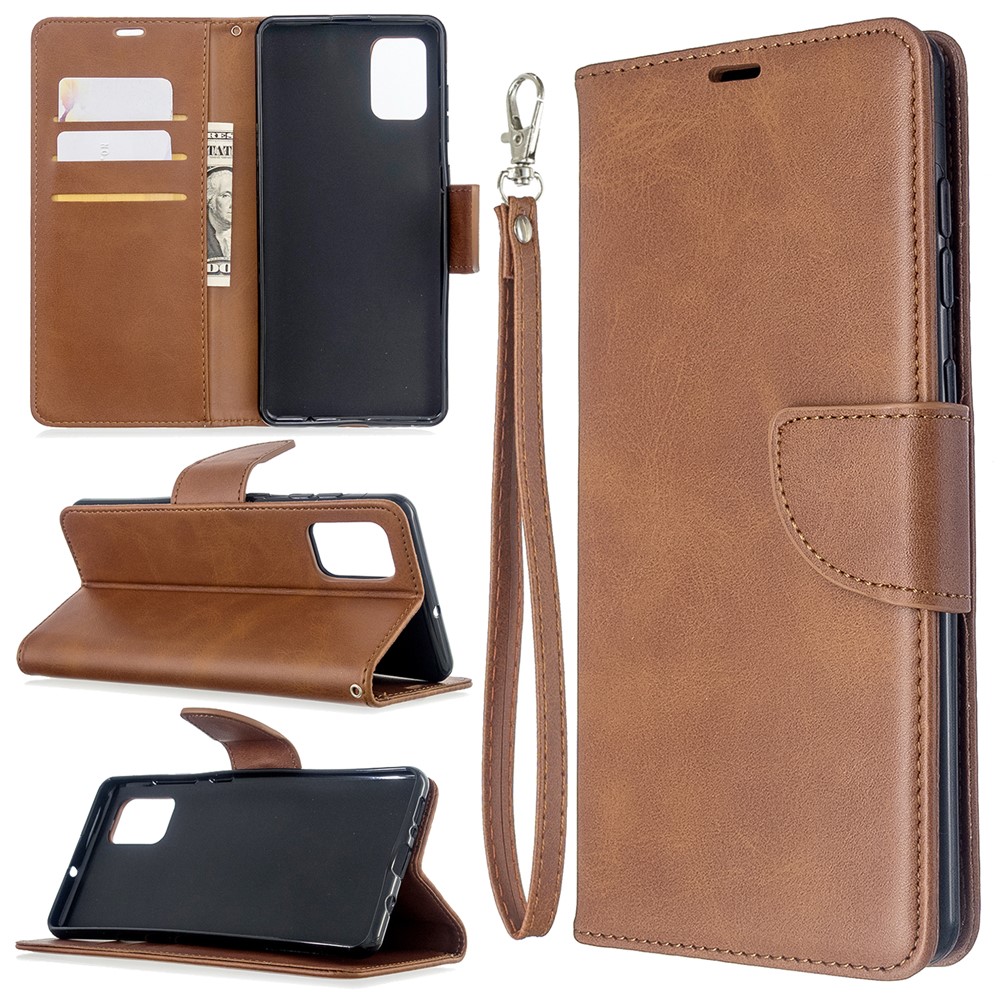 Solid Color PU Leather Wallet Stand Phone Casing for Samsung Galaxy A71 A715 - Brown-1