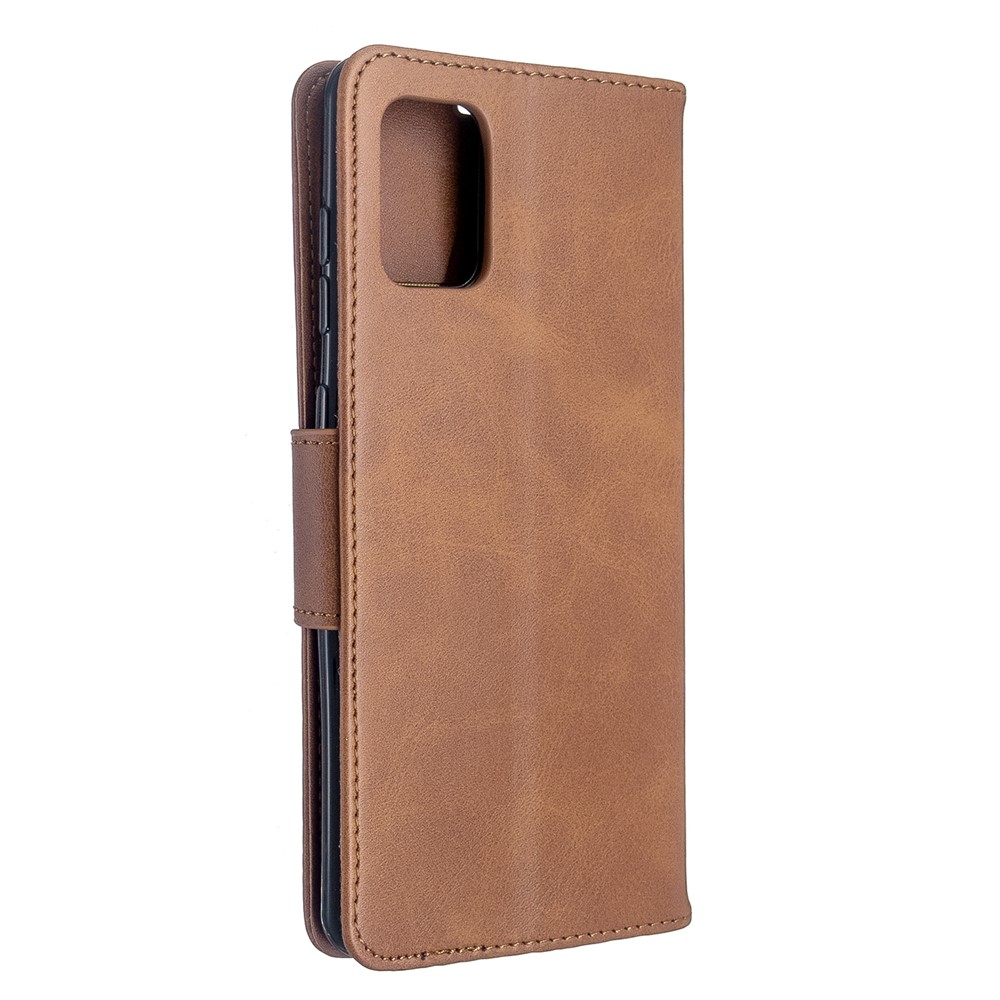Solid Color PU Leather Wallet Stand Phone Casing for Samsung Galaxy A71 A715 - Brown-3