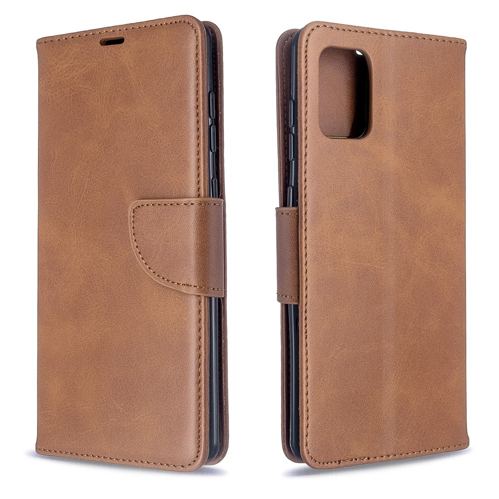 Solid Color PU Leather Wallet Stand Phone Casing for Samsung Galaxy A71 A715 - Brown-4