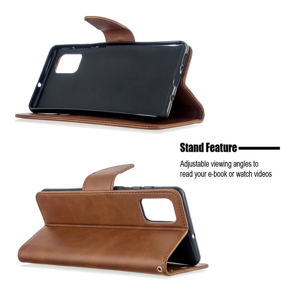 Solid Color PU Leather Wallet Stand Phone Casing for Samsung Galaxy A71 A715 - Brown-5