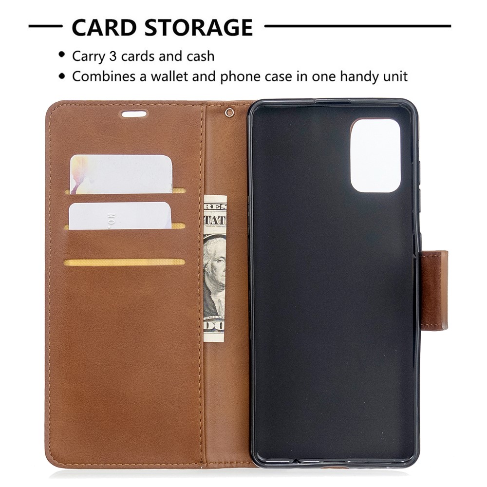 Solid Color PU Leather Wallet Stand Phone Casing for Samsung Galaxy A71 A715 - Brown-6
