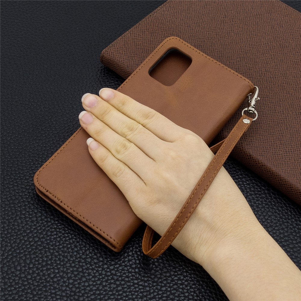 Solid Color PU Leather Wallet Stand Phone Casing for Samsung Galaxy A71 A715 - Brown-9