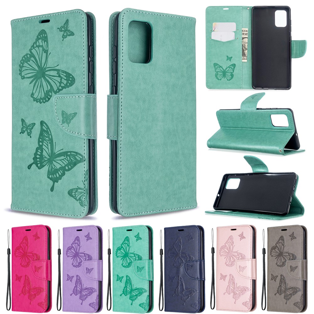 Imprint Butterflies Wallet Stand Flip Leather Case for Samsung Galaxy A71 - Grey-10