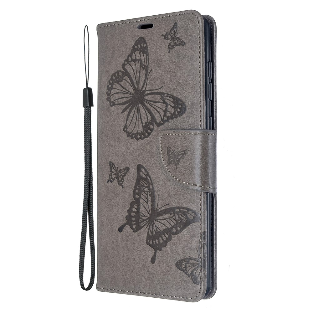 Imprint Butterflies Wallet Stand Flip Leather Case for Samsung Galaxy A71 - Grey-2