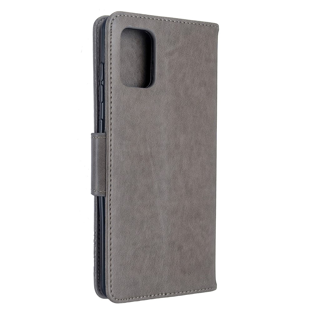 Imprint Butterflies Wallet Stand Flip Leather Case for Samsung Galaxy A71 - Grey-3