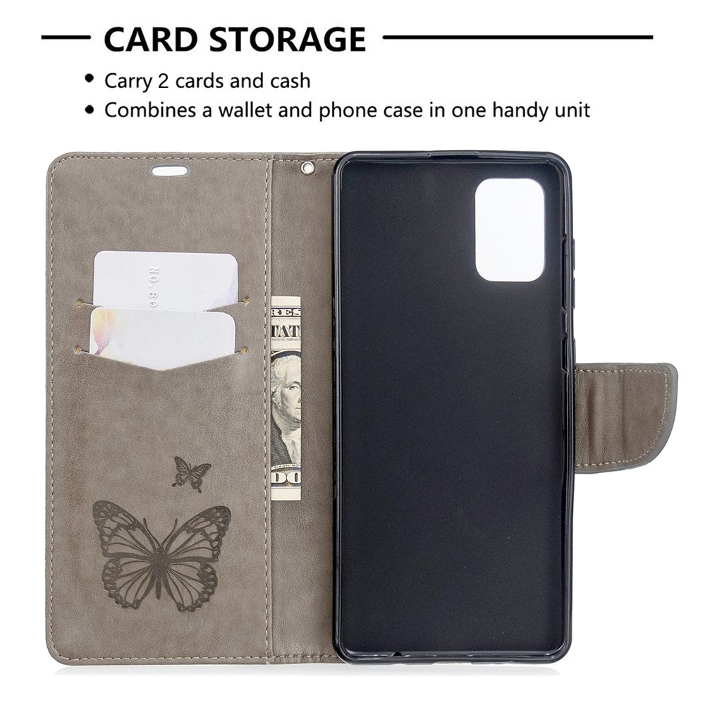 Imprint Butterflies Wallet Stand Flip Leather Case for Samsung Galaxy A71 - Grey-6