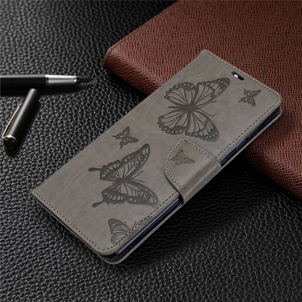 Imprint Butterflies Wallet Stand Flip Leather Case for Samsung Galaxy A71 - Grey-7