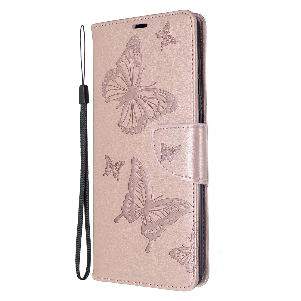 Imprint Butterflies Wallet Stand Flip Leather Case for Samsung Galaxy A71 A715 - Rose Gold-2