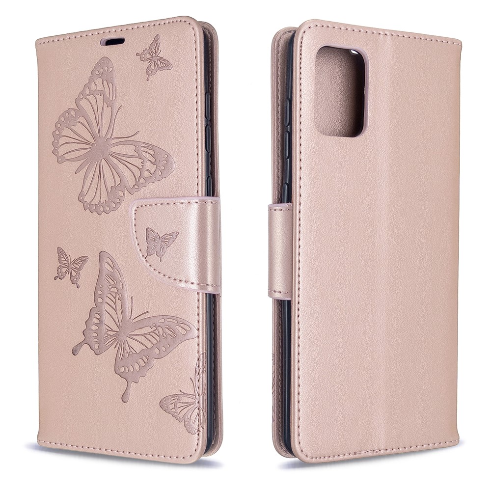 Imprint Butterflies Wallet Stand Flip Leather Case for Samsung Galaxy A71 A715 - Rose Gold-4