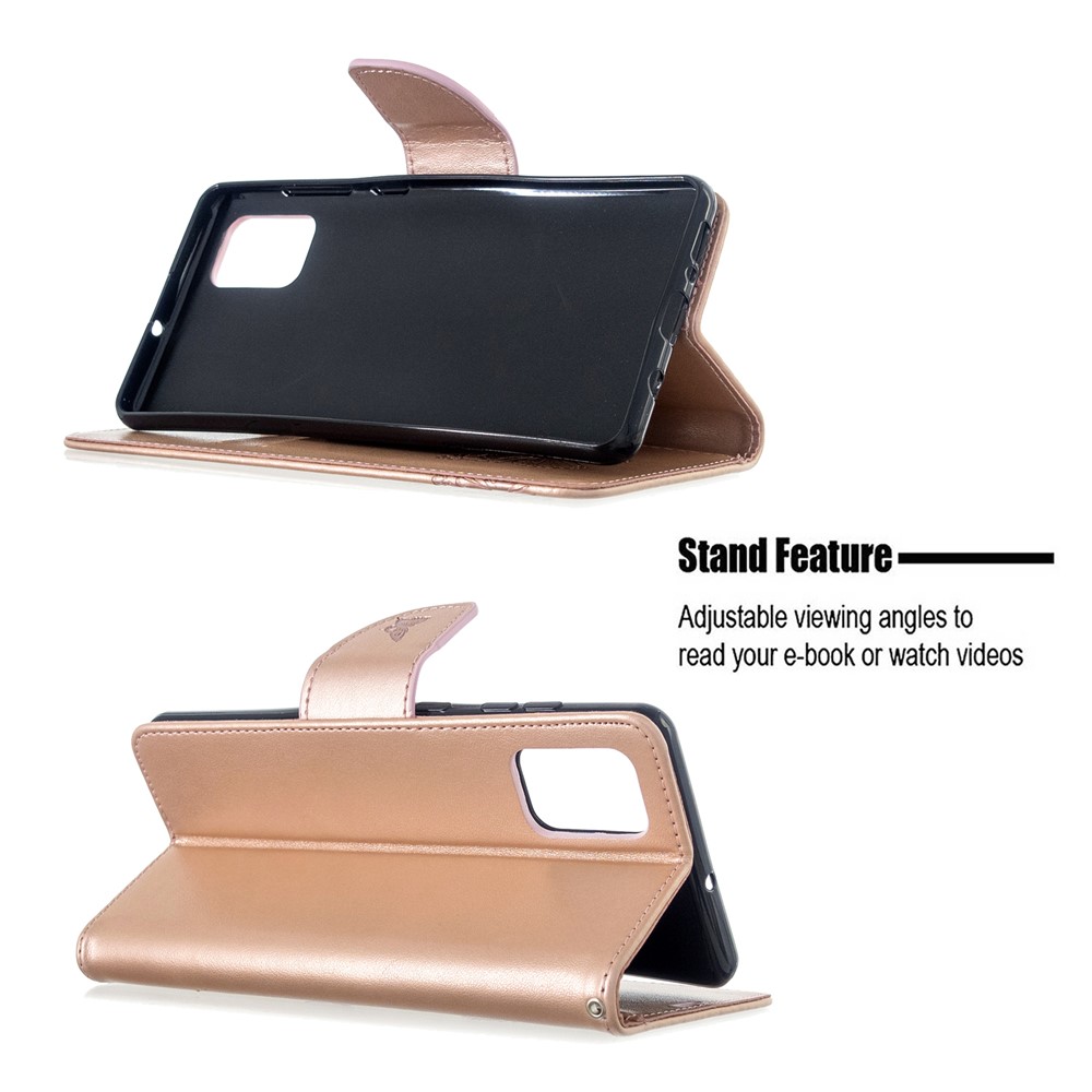 Imprint Butterflies Wallet Stand Flip Leather Case for Samsung Galaxy A71 A715 - Rose Gold-5