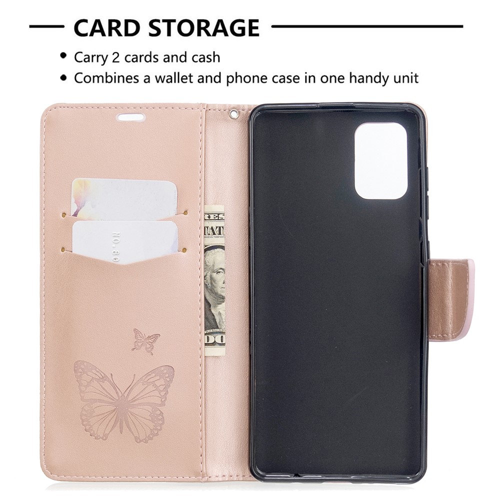 Imprint Butterflies Wallet Stand Flip Leather Case for Samsung Galaxy A71 A715 - Rose Gold-6