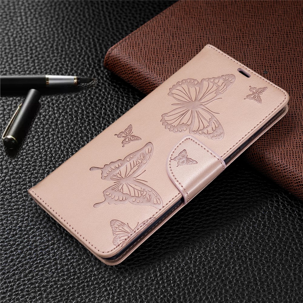 Imprint Butterflies Wallet Stand Flip Leather Case for Samsung Galaxy A71 A715 - Rose Gold-7