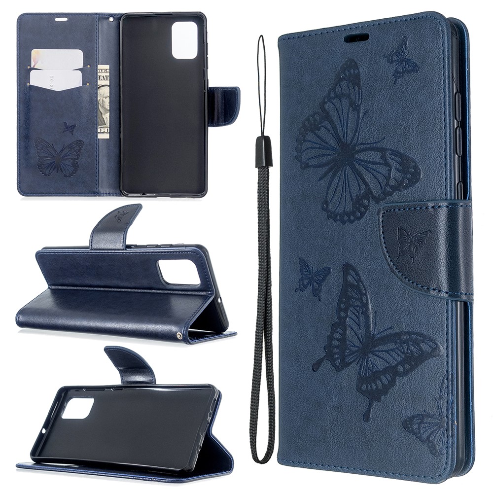 Imprint Butterflies Wallet Stand Flip Leather Case for Samsung Galaxy A71 A715 - Blue-1