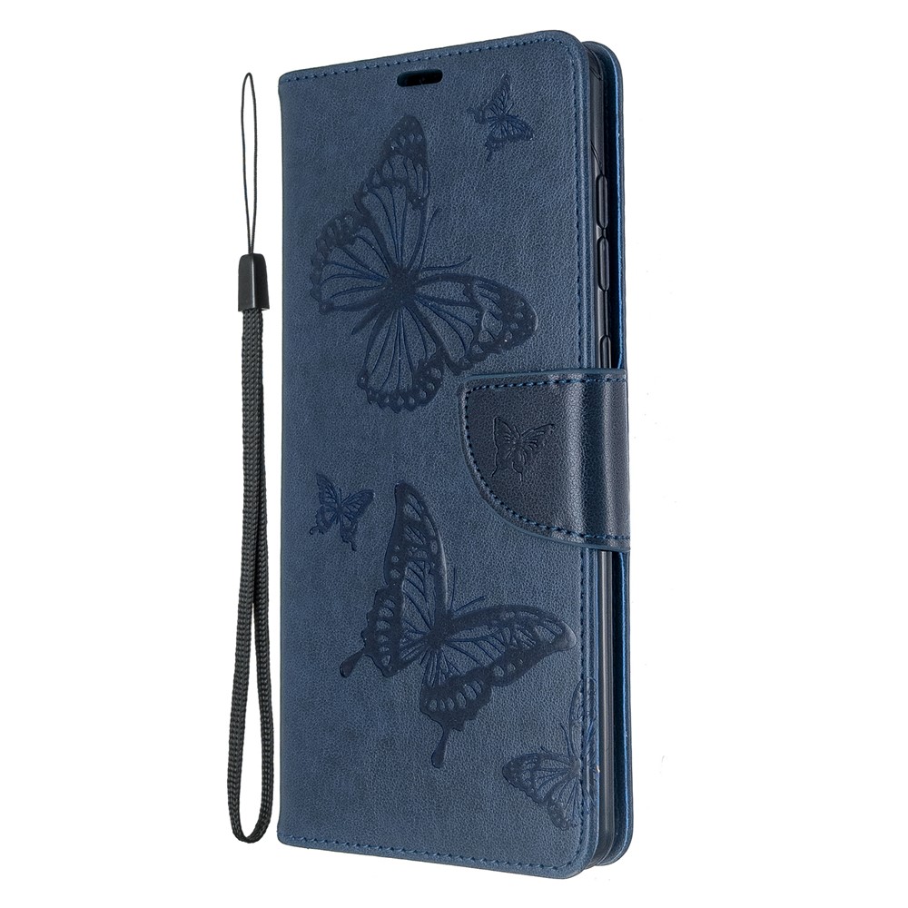 Empreinte Papillons Portefeuille Support de Gamme Pour le Cuir Flip Pour Samsung Galaxy A71 A715 - Bleu-2