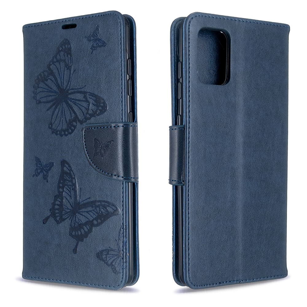 Imprint Butterflies Wallet Stand Flip Leather Case for Samsung Galaxy A71 A715 - Blue-4