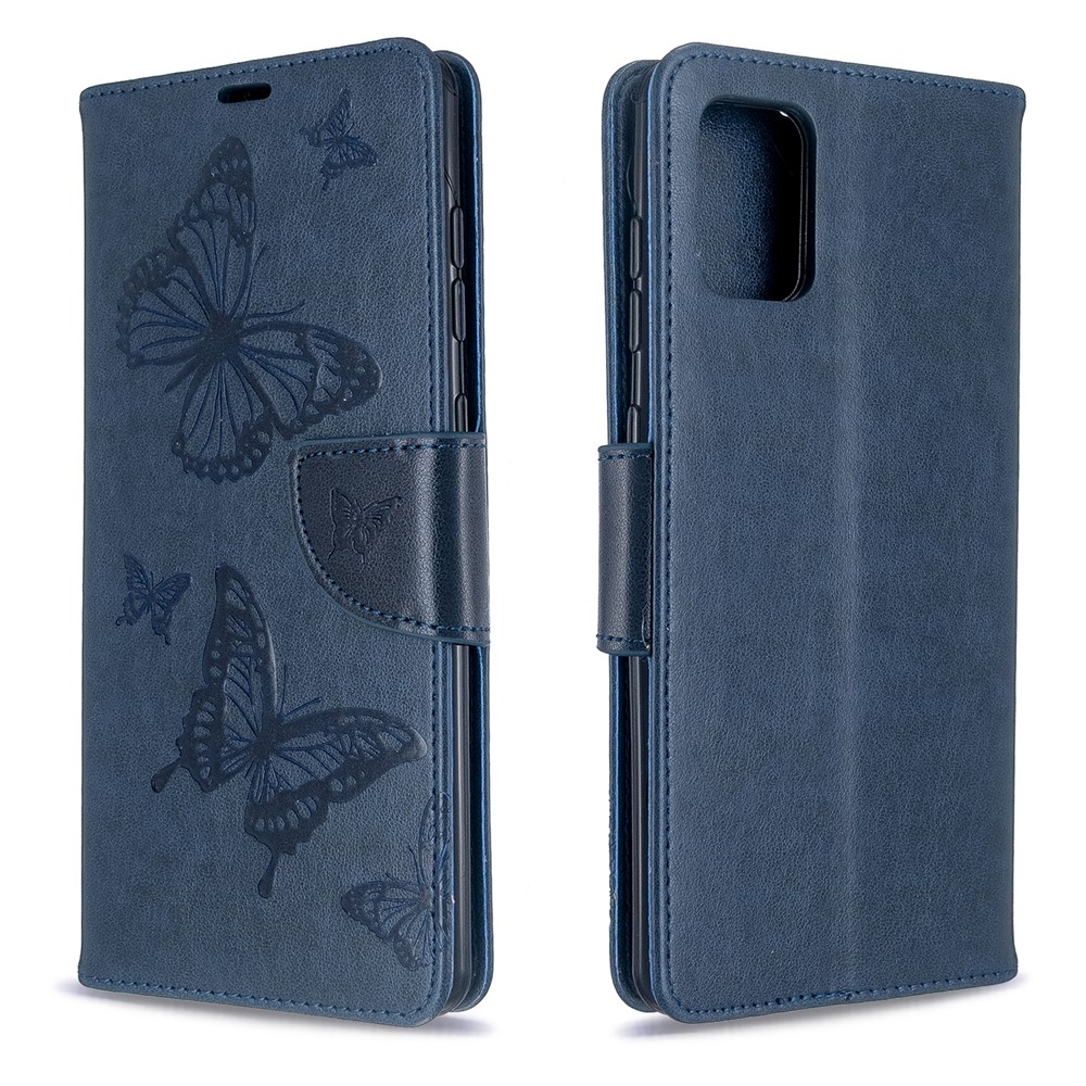 Empreinte Papillons Portefeuille Support de Gamme Pour le Cuir Flip Pour Samsung Galaxy A71 A715 - Bleu-4