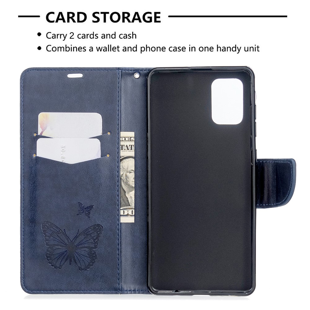 Imprint Butterflies Wallet Stand Flip Leather Case for Samsung Galaxy A71 A715 - Blue-6