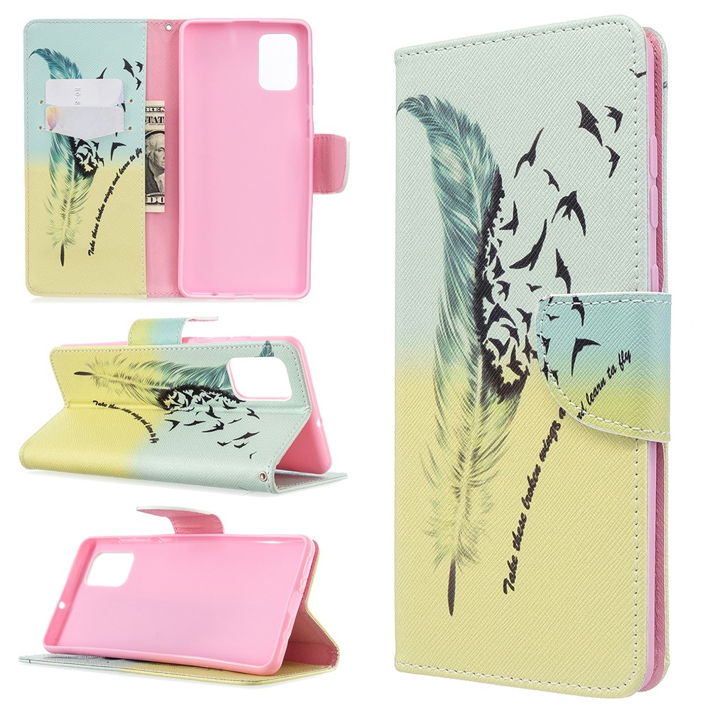 Pattern Printing Wallet Leather Flip Phone Cover for Samsung Galaxy A71 A715 - Feather-1