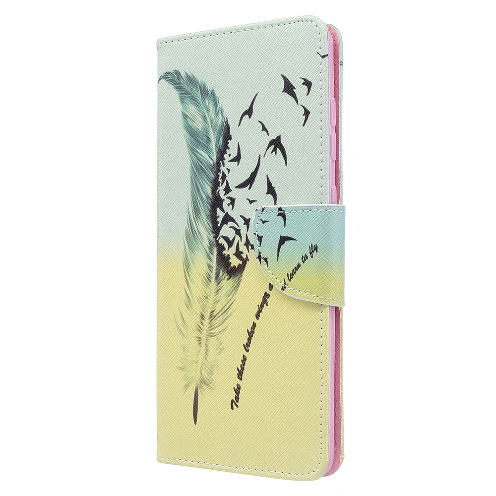 Pattern Printing Wallet Leather Flip Phone Cover for Samsung Galaxy A71 A715 - Feather-2