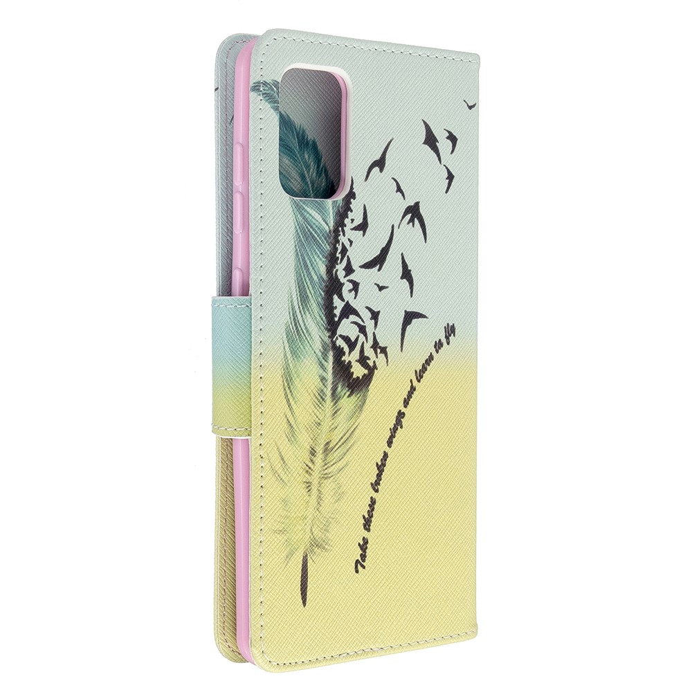 Pattern Printing Wallet Leather Flip Phone Cover for Samsung Galaxy A71 A715 - Feather-3