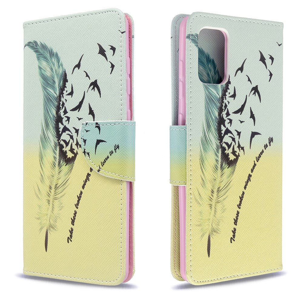 Pattern Printing Wallet Leather Flip Phone Cover for Samsung Galaxy A71 A715 - Feather-4