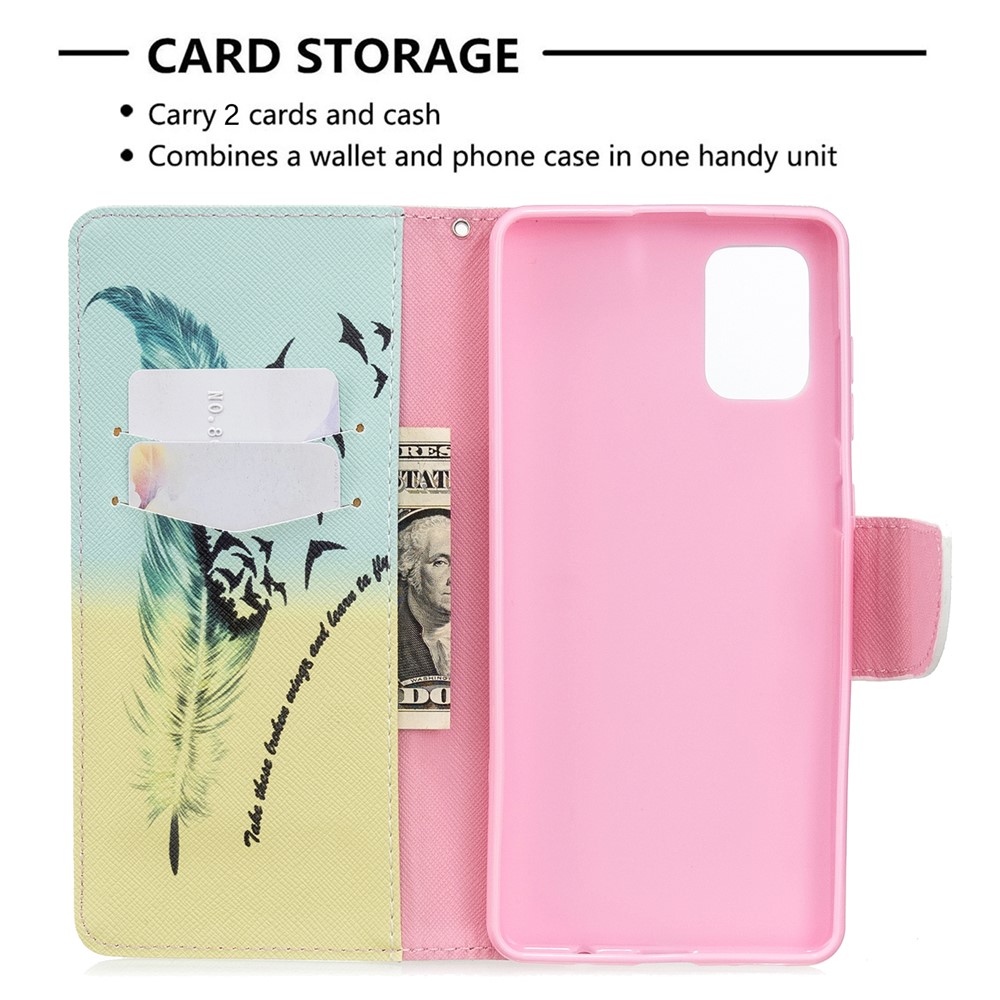 Pattern Printing Wallet Leather Flip Phone Cover for Samsung Galaxy A71 A715 - Feather-6