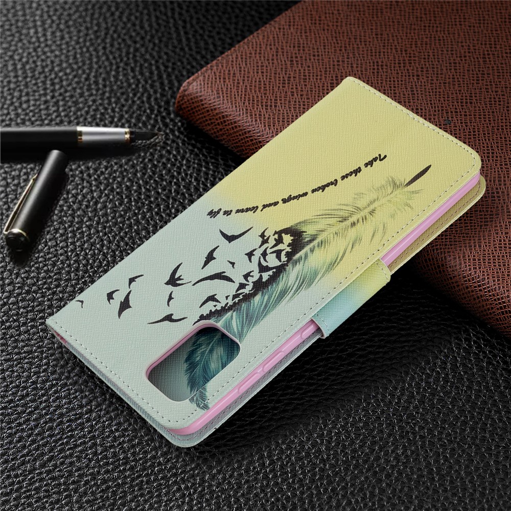 Pattern Printing Wallet Leather Flip Phone Cover for Samsung Galaxy A71 A715 - Feather-8