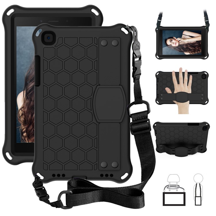 Honeycomb Texture EVA Tablet Shell with Shoulder Strap for Samsung Galaxy Tab A 8.0 Wi-Fi (2019) SM-T290/T295 - All Black-1