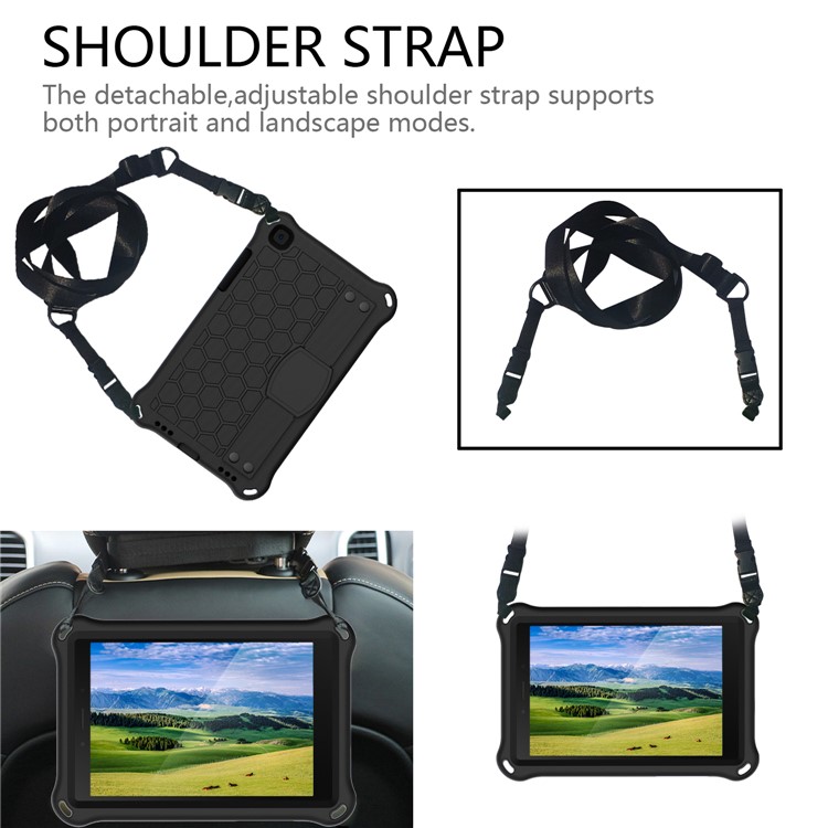 Honeycomb Texture EVA Tablet Shell with Shoulder Strap for Samsung Galaxy Tab A 8.0 Wi-Fi (2019) SM-T290/T295 - All Black-5