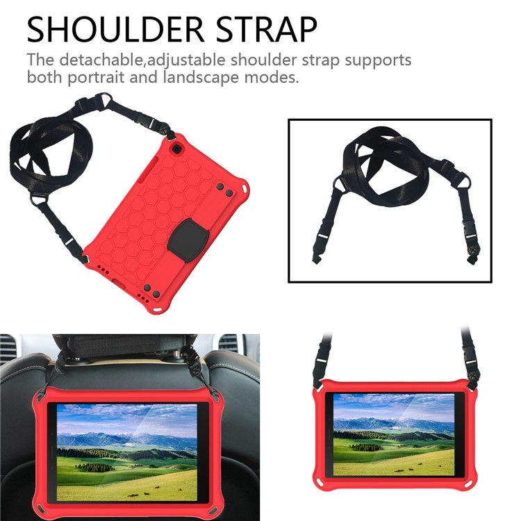 Honeycomb Texture EVA Tablet Shell with Shoulder Strap for Samsung Galaxy Tab A 8.0 Wi-Fi (2019) SM-T290/T295 - Red/Black-5