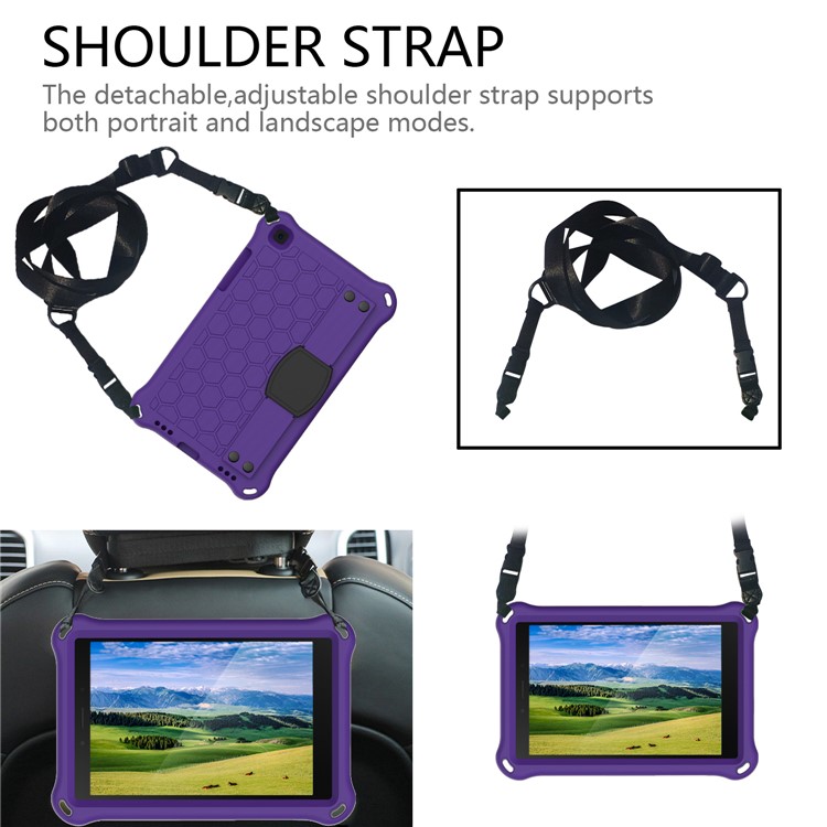 Honeycomb Texture EVA Tablet Shell with Shoulder Strap for Samsung Galaxy Tab A 8.0 Wi-Fi (2019) SM-T290/T295 - Purple/Black-5