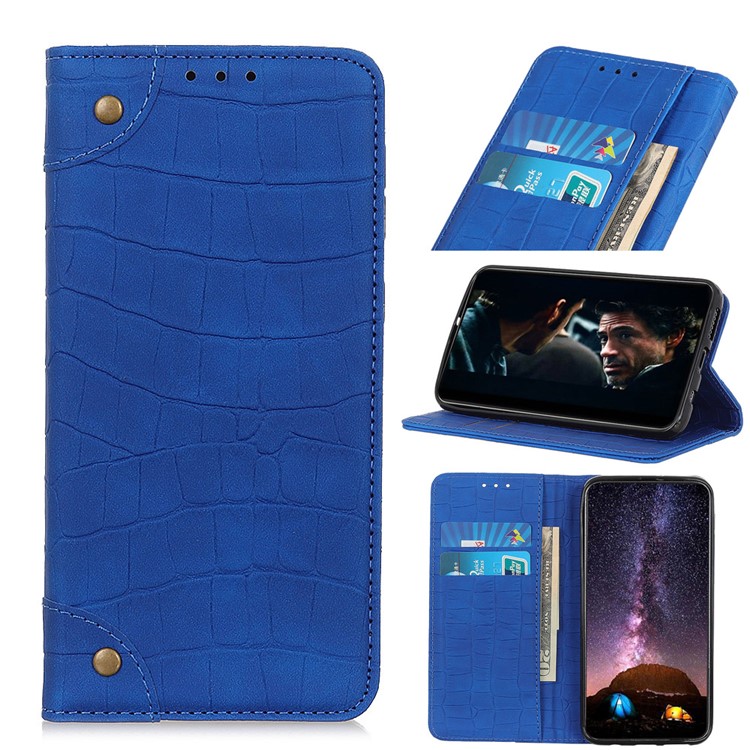 Crocodile Skin Auto-absorbed Split Leather Wallet Case for Samsung Galaxy A91/S10 Lite - Blue-1