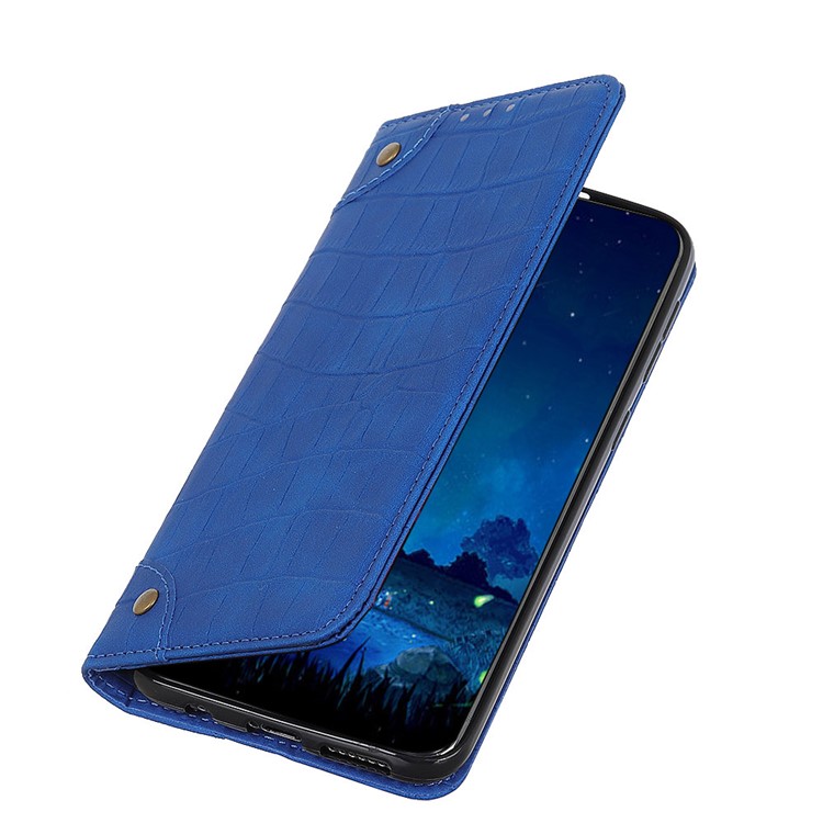 Crocodile Skin Auto-absorbed Split Leather Wallet Case for Samsung Galaxy A91/S10 Lite - Blue-5