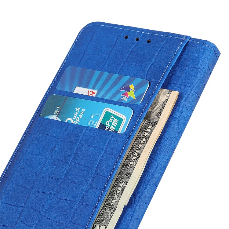 Crocodile Skin Auto-absorbed Split Leather Wallet Case for Samsung Galaxy A91/S10 Lite - Blue-6