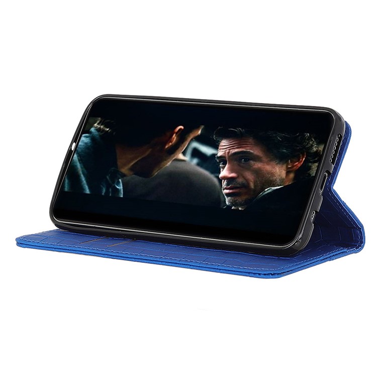 Crocodile Skin Auto-absorbed Split Leather Wallet Case for Samsung Galaxy A91/S10 Lite - Blue-7
