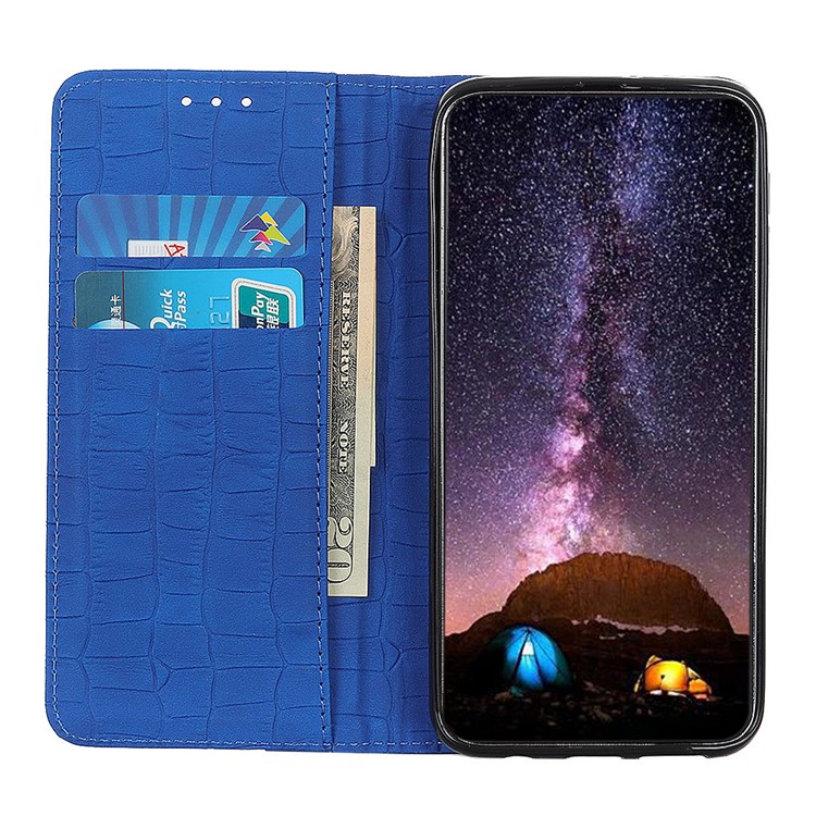 Crocodile Skin Auto-absorbed Split Leather Wallet Case for Samsung Galaxy A91/S10 Lite - Blue-8