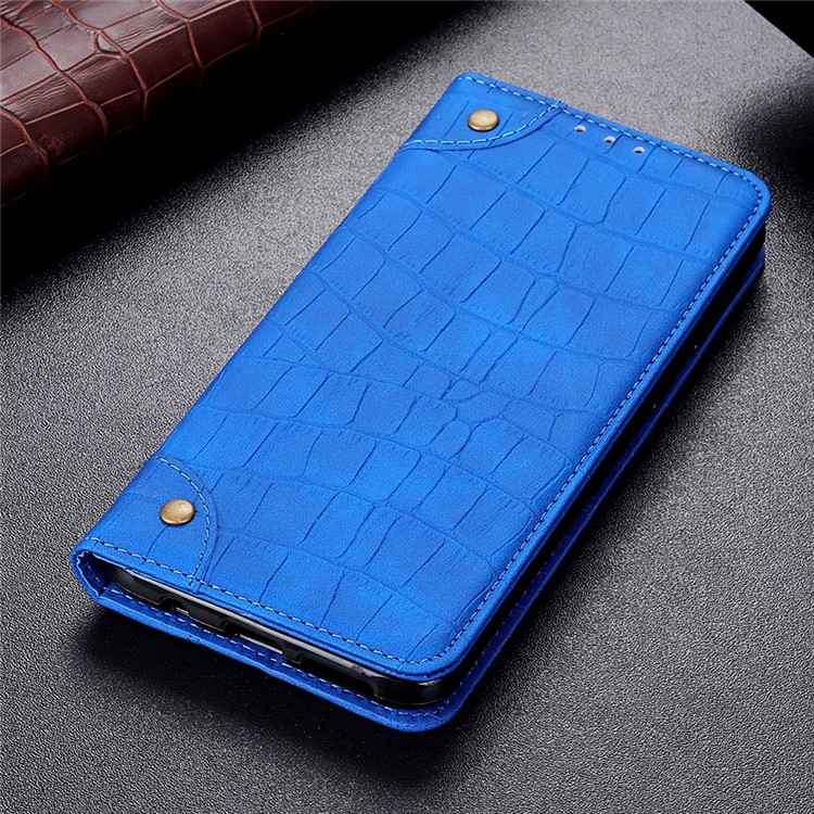 Crocodile Skin Auto-absorbed Split Leather Wallet Case for Samsung Galaxy A91/S10 Lite - Blue-9