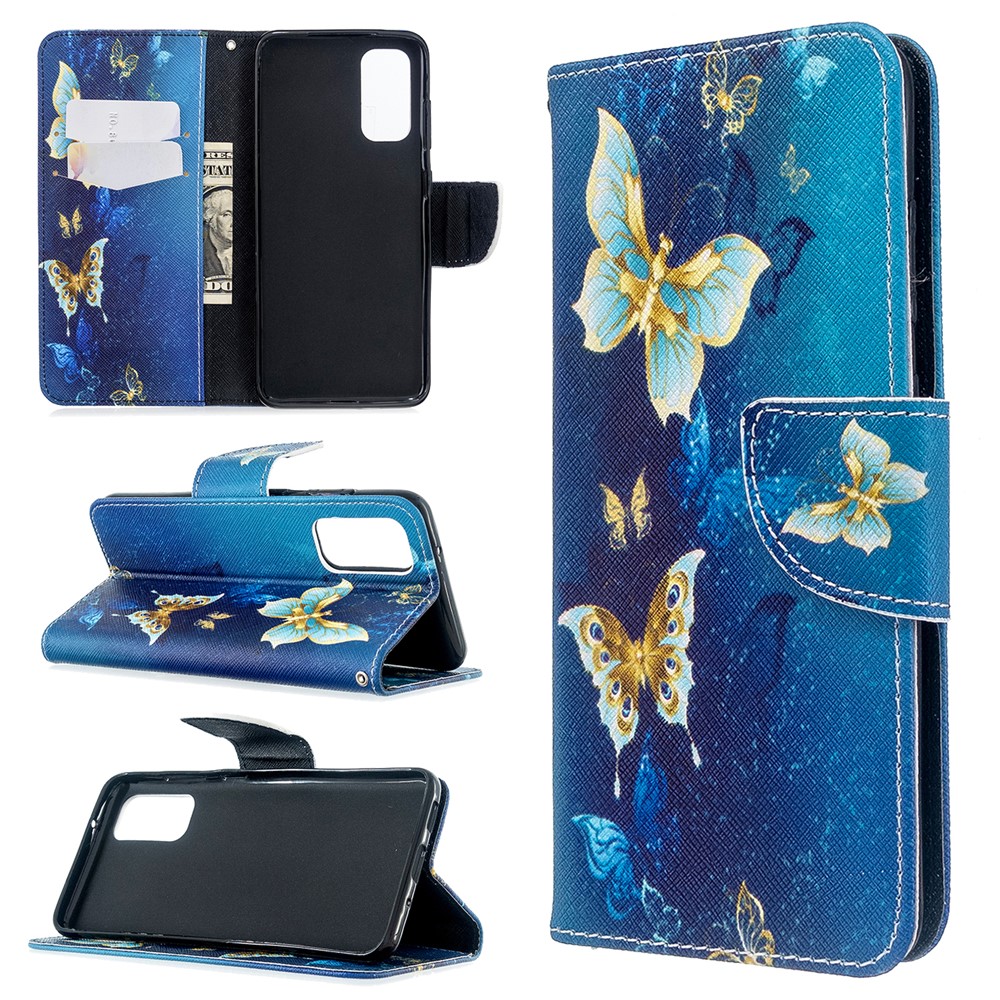 Pattern Printing Wallet Stand Flip Leather Case for Samsung Galaxy S20 - Metal Butterflies-1