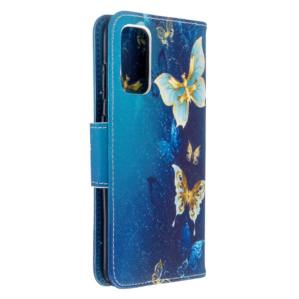 Pattern Printing Wallet Stand Flip Leather Case for Samsung Galaxy S20 - Metal Butterflies-3