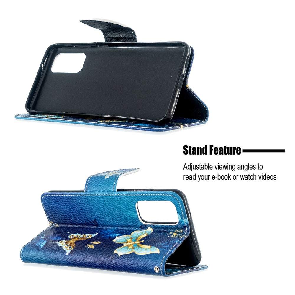 Pattern Printing Wallet Stand Flip Leather Case for Samsung Galaxy S20 - Metal Butterflies-5