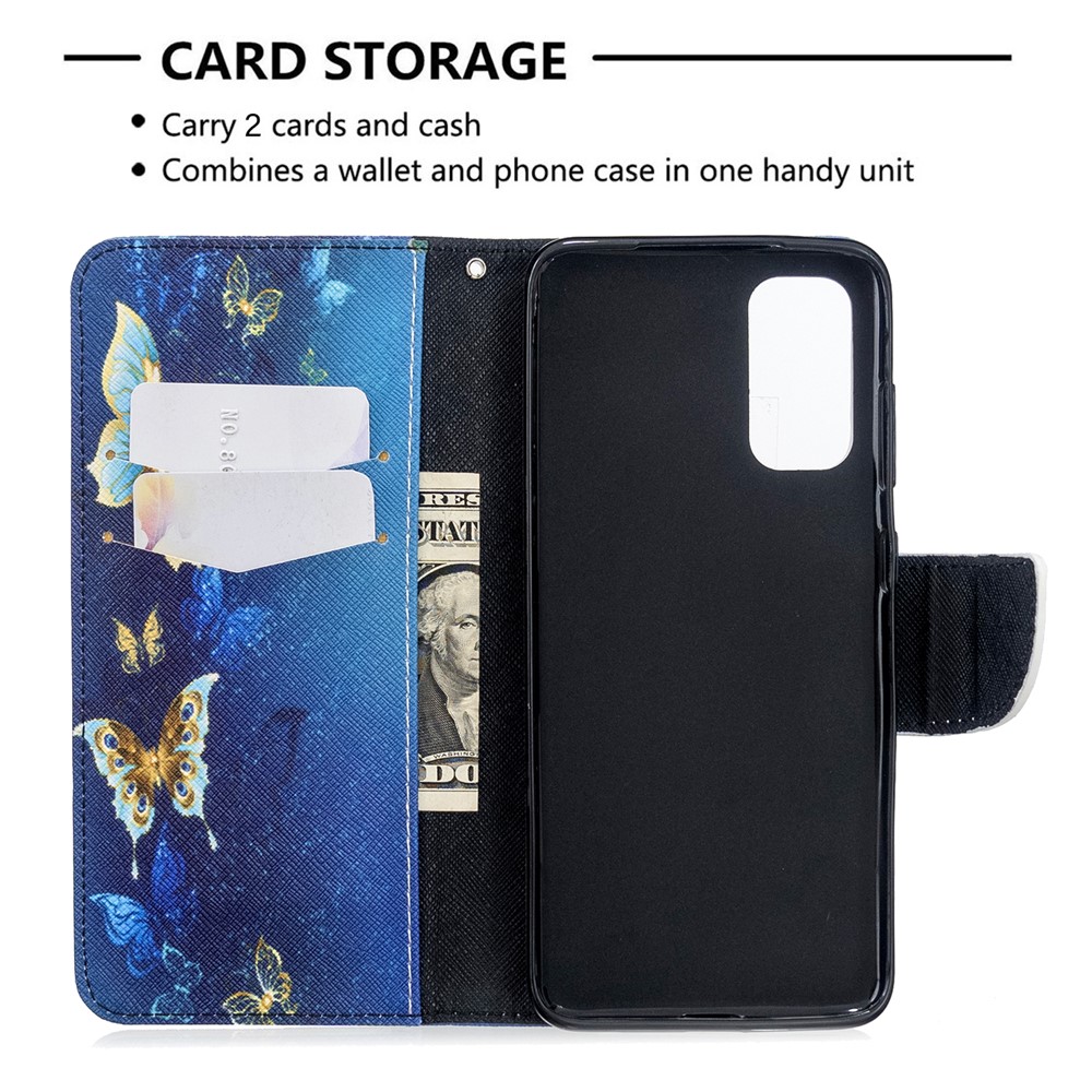 Pattern Printing Wallet Stand Flip Leather Case for Samsung Galaxy S20 - Metal Butterflies-6